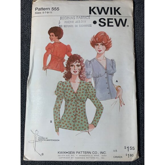 Kwik Sew Misses Blouse Sewing Pattern sz 5-11 555 - uncut - Picture 7 of 10